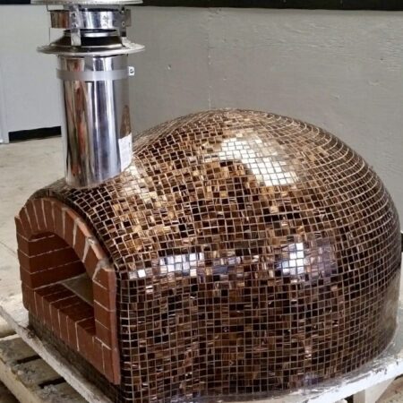Forno Nardona Rustica custom brick dome pizza oven with copper tile and red brick front.