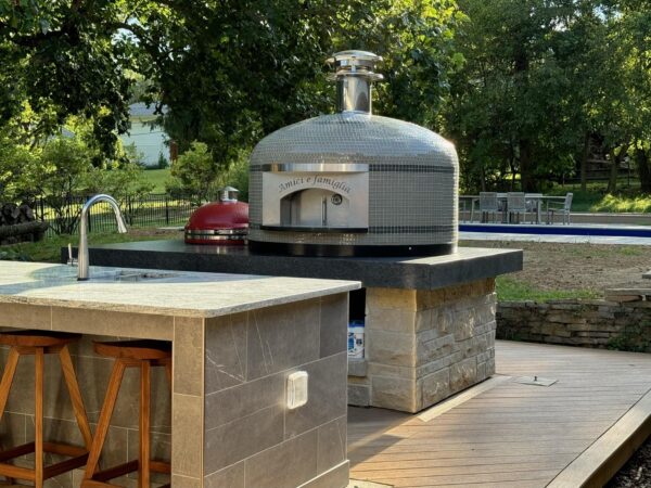 Forno Nardone Napoli 40" oven in Ohio backyard surrounded by trees.