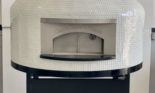 White Commercial White Tiles Forno Nardona Commercial Napoli oven on a custom stand.